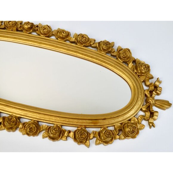 1970 Dart IND Vintage Gold Oval Rose Mirror Syroco ? Hollywood Regency - Picture 5 of 10